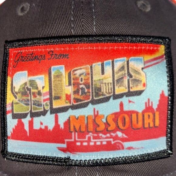 Paramount Apparel Greetings from St. Louis Missouri Trucker Hat Brown / Orange O - Picture 5 of 9